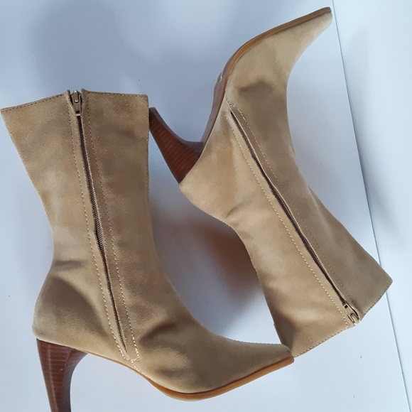 Nicole tan suede calf height square toe bo… - Picture 3 of 7